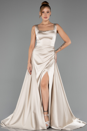 Long Beige Satin Prom Gown ABU6572