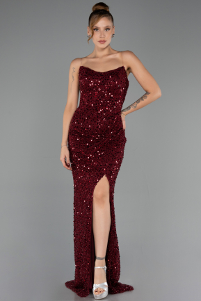 Long Burgundy Scaly Evening Dress ABU6503