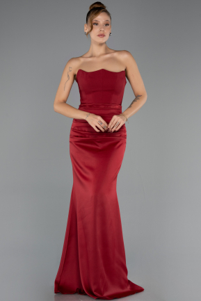 Long Burgundy Satin Prom Gown ABU6624