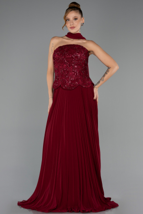Long Burgundy Chiffon Evening Dress ABU6436