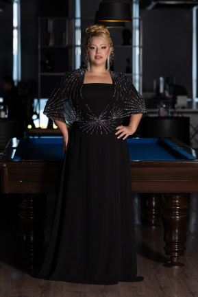 Long Black Chiffon Formal Plus Size Dress ABU6529