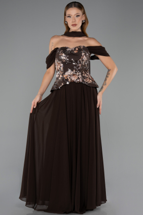 Long Brown Chiffon Evening Dress ABU6612