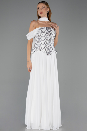 Long White Chiffon Formal Plus Size Dress ABU6535