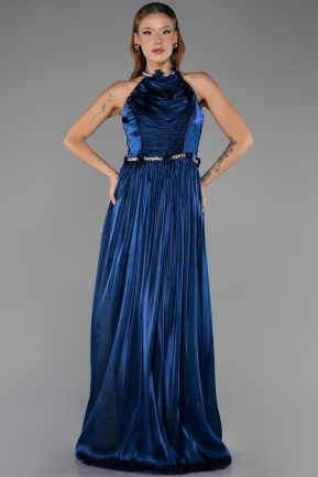 Long Navy Blue Chiffon Prom Gown ABU6614