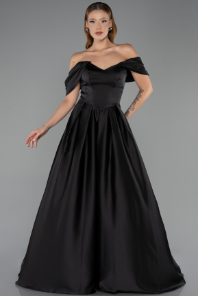 Long Black Satin Evening Dress ABU6617