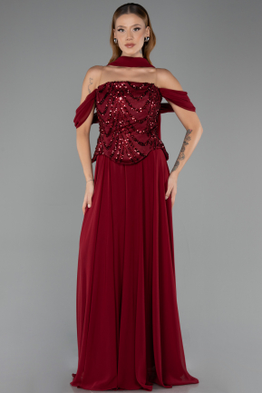 Long Burgundy Chiffon Evening Dress ABU6532
