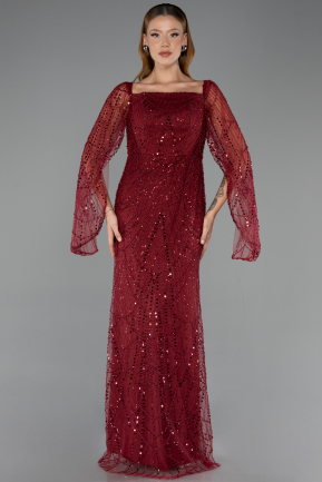 Long Burgundy Beaded Evening Dress ABU5066