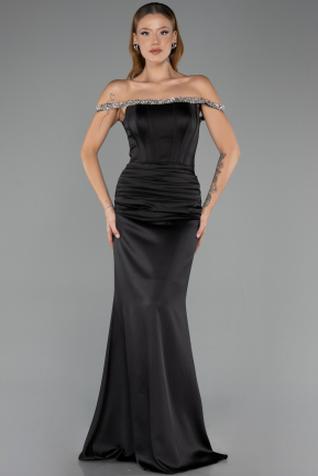 Long Black Satin Mermaid Prom Dress ABU6608
