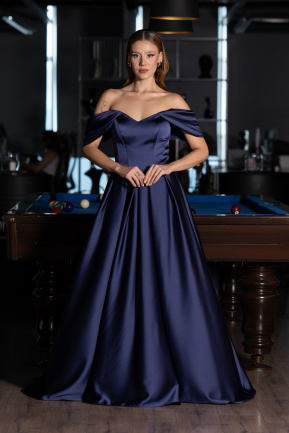 Long Navy Blue Satin Evening Dress ABU6617