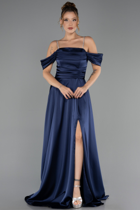 Long Navy Blue Satin Evening Dress ABU6638