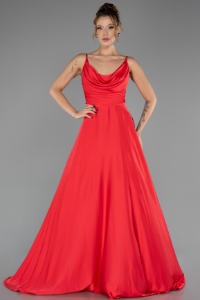 Long Red Satin Prom Gown ABU6648