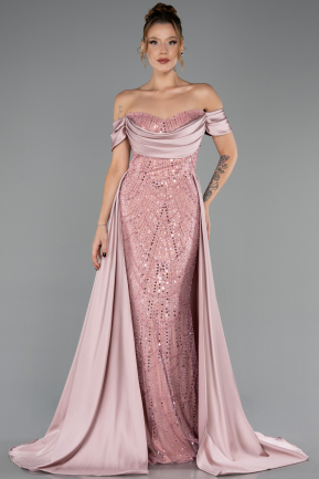 Long Powder Color Beaded Evening Dress ABU6329
