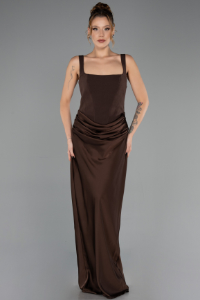 Long Brown Satin Evening Dress ABU6649