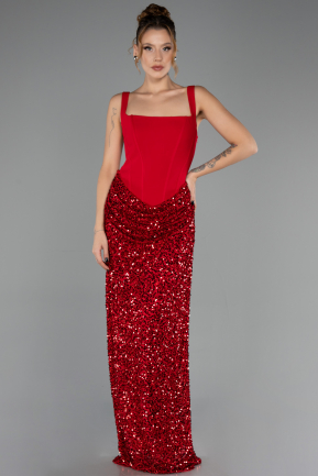 Long Red Scaly Evening Dress ABU6650