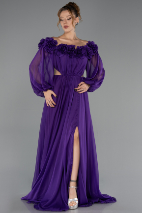 Long Purple Chiffon Evening Dress ABU6654