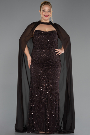 Long Brown Beaded Plus Size Evening Dress ABU6545