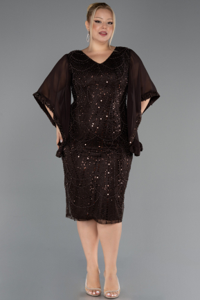 Midi Brown Beaded Plus Size Cocktail Dress ABK2693