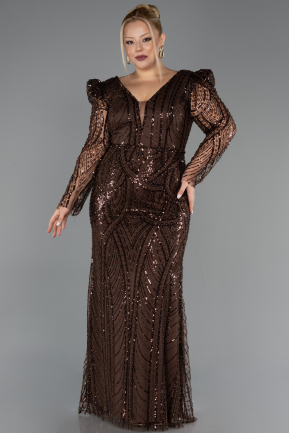 Long Brown Beaded Plus Size Evening Gown ABU6661