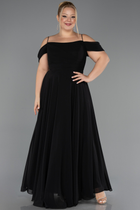 Long Black Chiffon Plus Size Evening Gown ABU6646