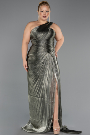 Long Olive Drab Chiffon Plus Size Evening Dress ABU6713