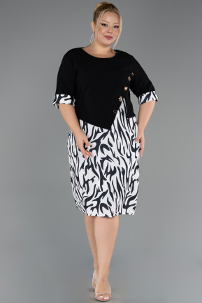 Midi Black-White Chiffon Plus Size Cocktail Dress ABK2695