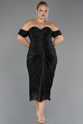 Midi Black Chiffon Plus Size Cocktail Dress ABK2701