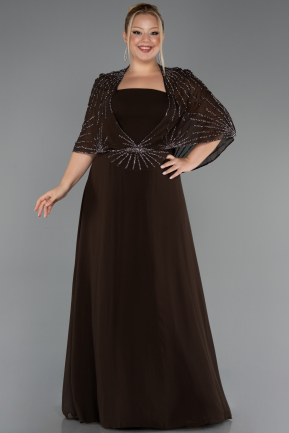 Long Brown Chiffon Formal Plus Size Dress ABU6529