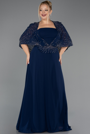 Long Navy Blue Chiffon Formal Plus Size Dress ABU6529