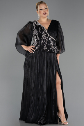 Long Black Chiffon Plus Size Evening Gown ABU6619