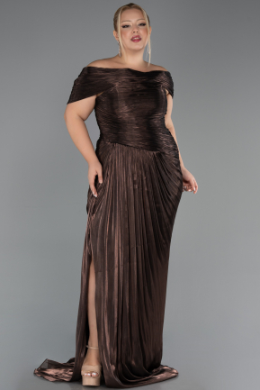 Long Brown Chiffon Formal Plus Size Dress ABU6604