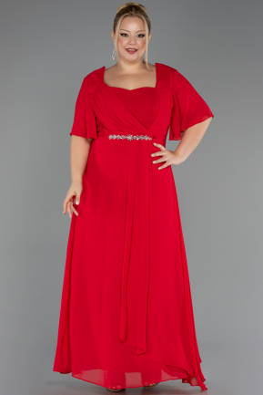 Long Red Chiffon Plus Size Evening Dress ABU6663