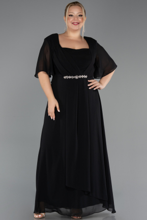Long Black Chiffon Plus Size Evening Dress ABU6663