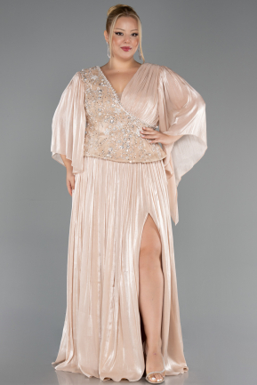 Long Beige Chiffon Plus Size Evening Gown ABU6619