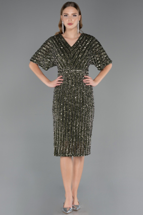 Midi Olive Drab Plus Size Cocktail Dress ABK2704