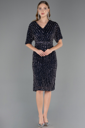 Midi Navy Blue Plus Size Cocktail Dress ABK2704