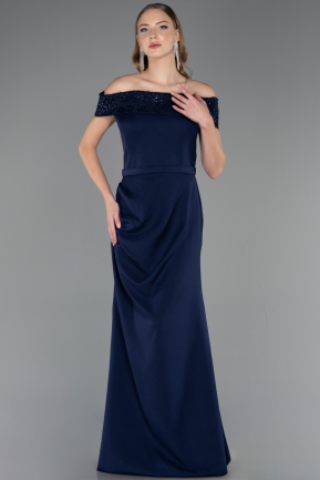Long Navy Blue Formal Plus Size Dress ABU6103