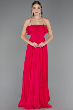 Fuchsia Strapless Long Chiffon Prom Gown ABU4866