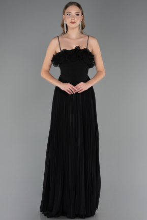 Black Strapless Long Chiffon Prom Gown ABU4866