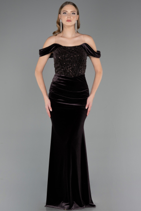Long Brown Velvet Evening Dress ABU6664