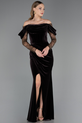 Long Brown Velvet Evening Dress ABU6668