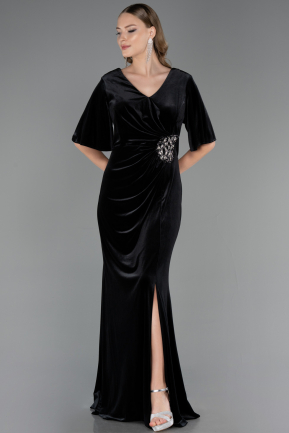 Long Black Velvet Velvet Oversized Evening Dress ABU6669