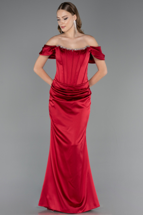 Long Burgundy Satin Mermaid Prom Dress ABU6090