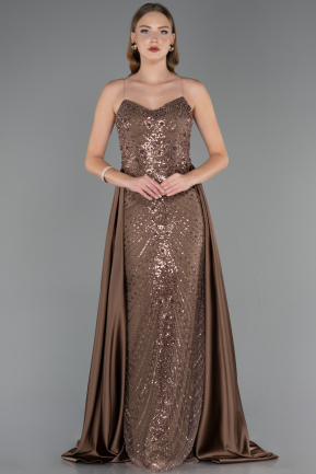 Long Brown Beaded Evening Dress ABU6673