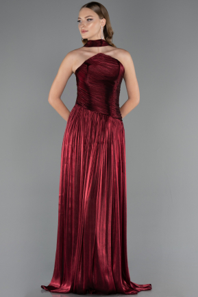 Long Burgundy Chiffon Prom Gown ABU6666