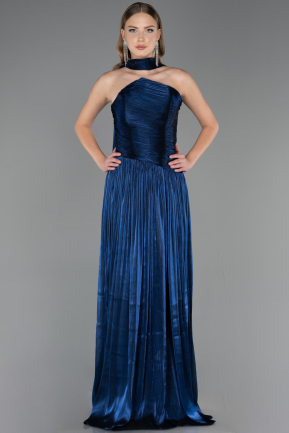 Long Navy Blue Chiffon Prom Gown ABU6666
