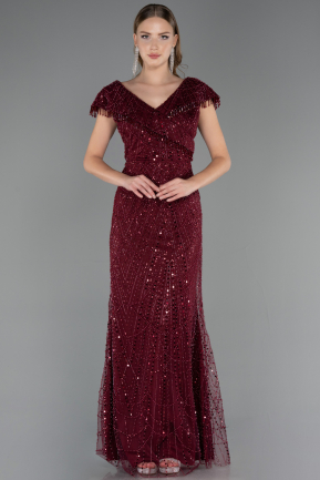 Long Burgundy Beaded Plus Size Evening Dress ABU6672