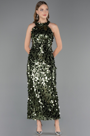 Long Olive Drab Scaly Evening Dress ABU6676