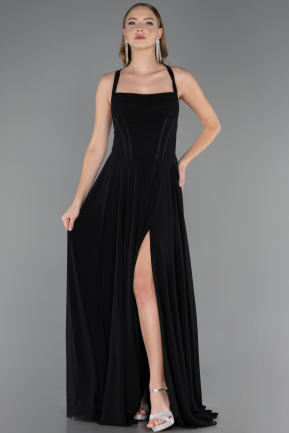 Long Black Chiffon Prom Gown ABU6677