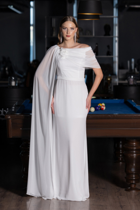 Long White Chiffon Evening Dress ABU5418