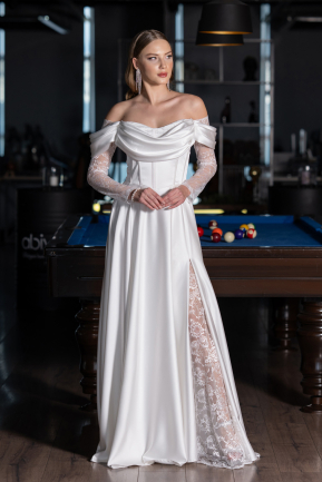 Long White Satin Evening Dress ABU5054